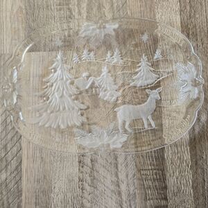 Mikasa Vintage 'Christmas Woods' Frosted Glass Canape Serving 10x7 Platter